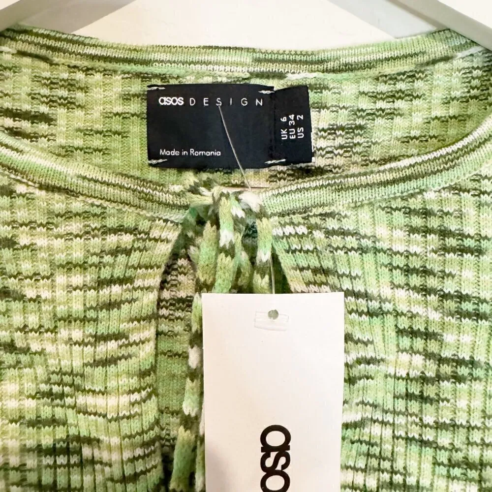 NWT ASOS Cutout Tie Front Knit‎ Cardigan Top 90s Alternative Grunge Green Size 2 - Image 4