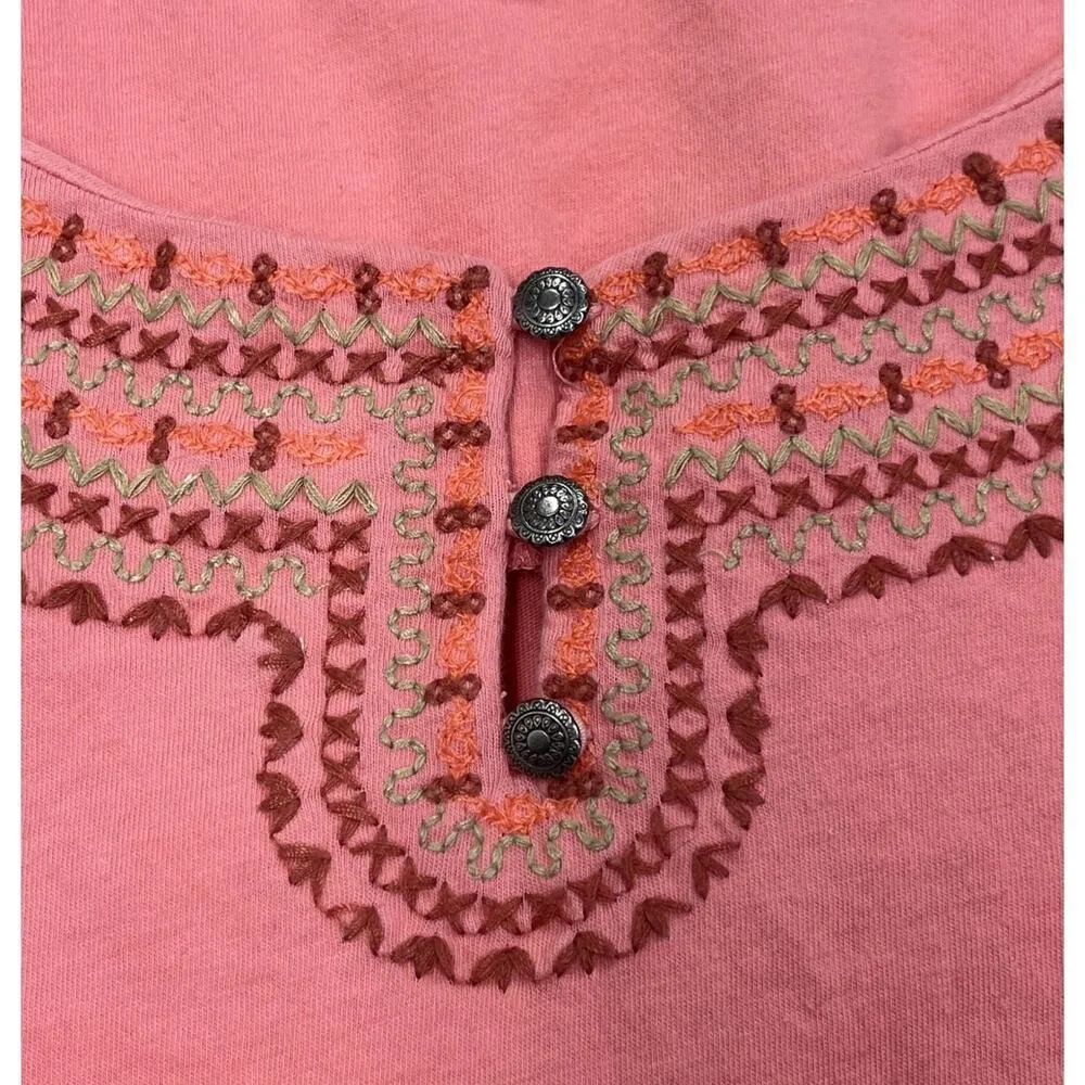 SUNDANCE Womens Coral Orange Embroidered 3/4 Sleeve Blouse L Western Prairie - Image 5