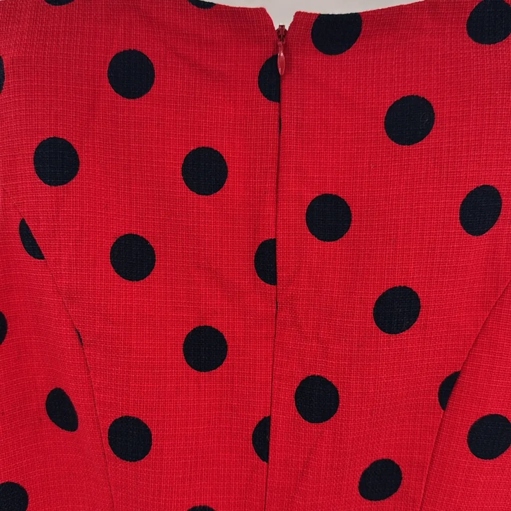 J. Crew Factory Red Dress with Navy Dots structured sleeveless above knee office Size 6 - Image 5