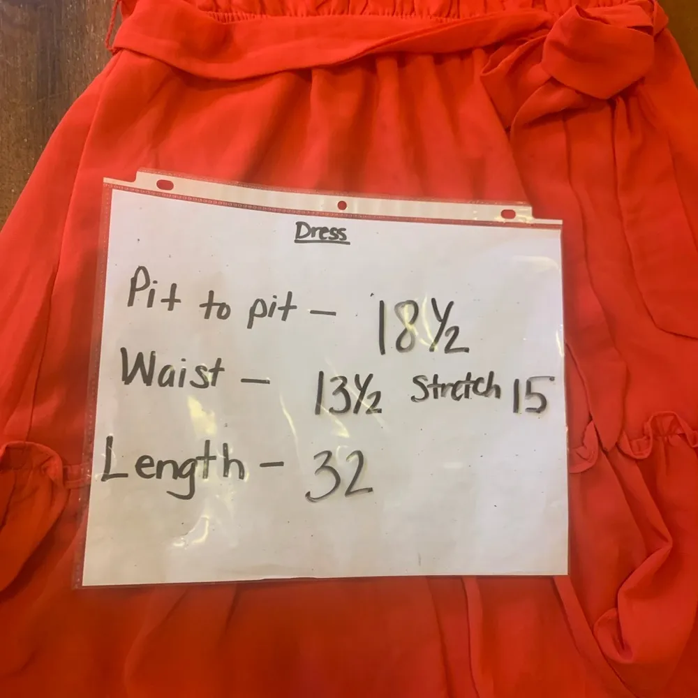 Vince Camuto mini dress 8P red/orange Poppy Chiffon Smocked Tiered Minid… - Image 5