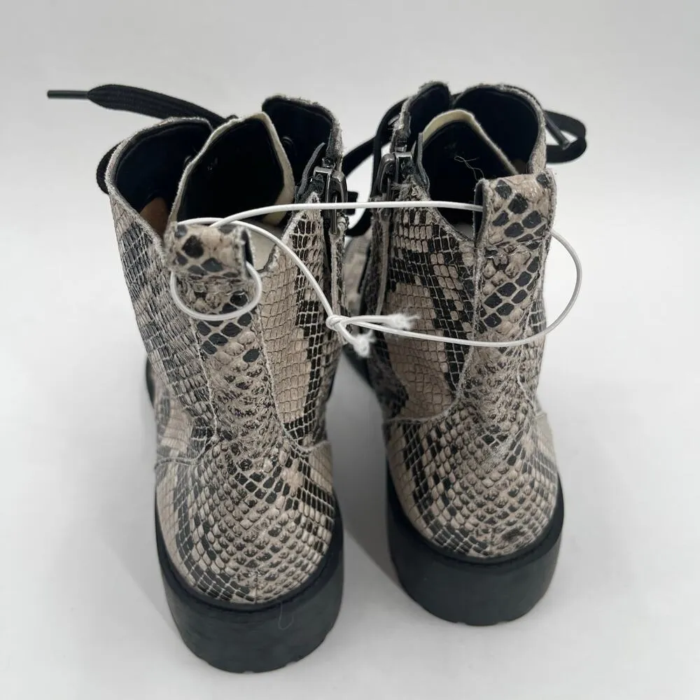 Linea Paolo Boots SZ 7 Trinity Cream Snakeskin Leather NWOT Combat Lace Up NEW Black - Image 3