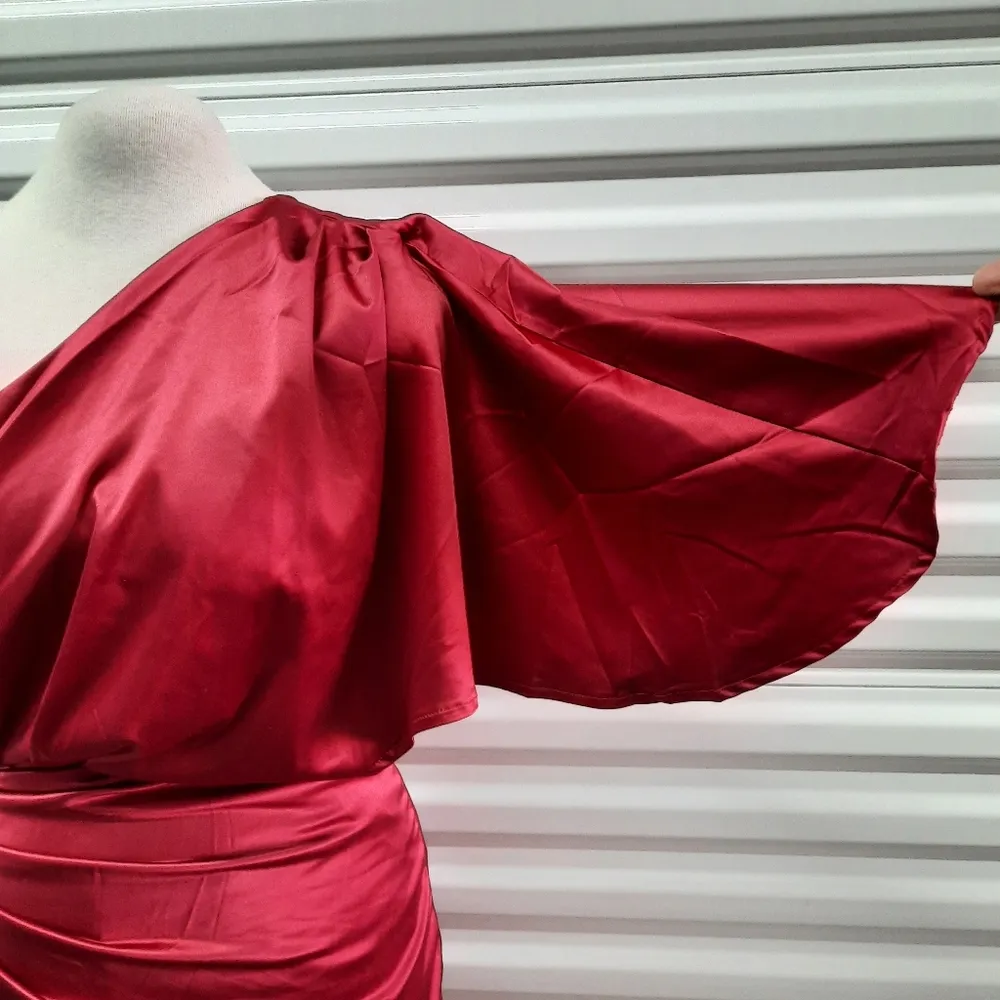 Lyaner Dress Women's Small One Shoulder Satin Faux Wrap Mini Party - Image 6