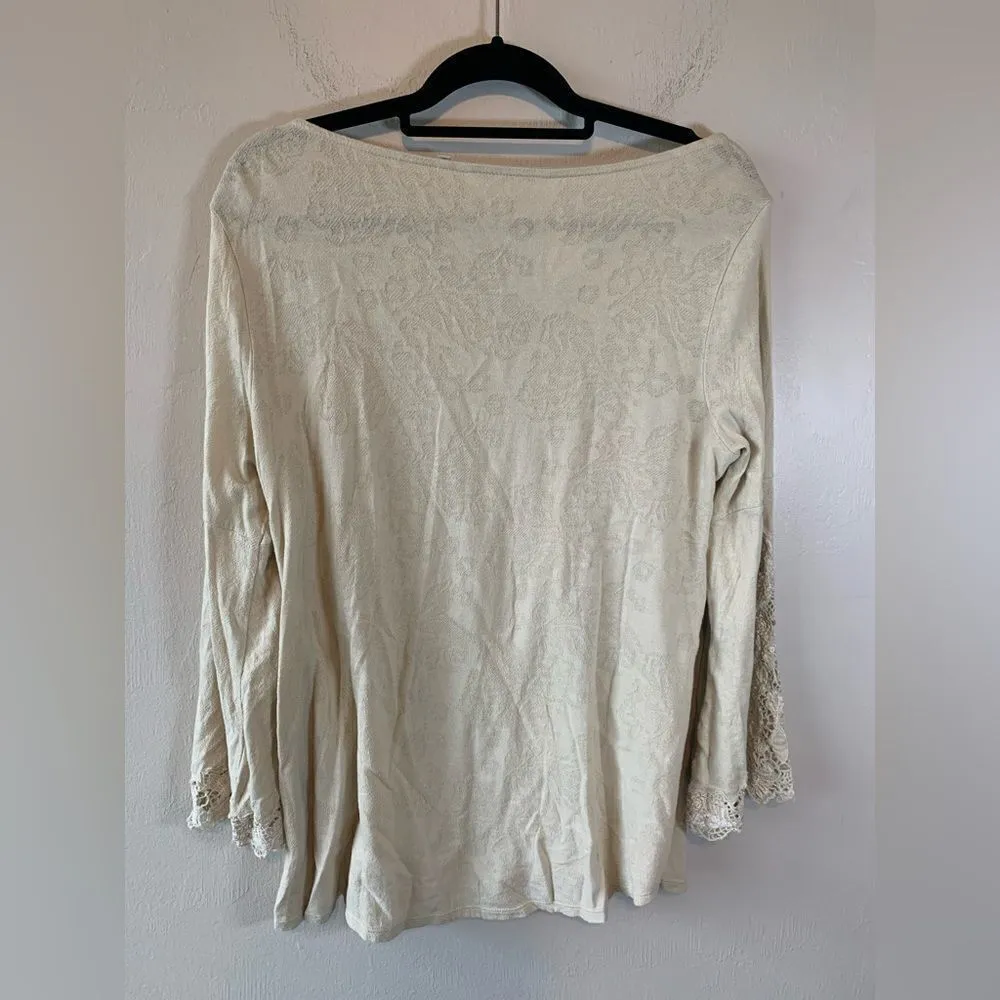 Soft Surroundings Cream crocheted boho peasant top size M‎ - Image 2