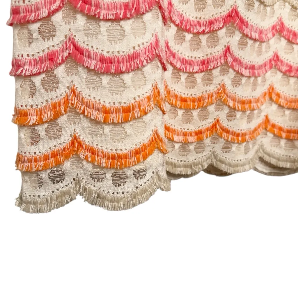 PHOEBE COUTURE PINK ORANGE OFF WHITE FRINGE SLEEVELESS DRESS SZ 8 - Image 3