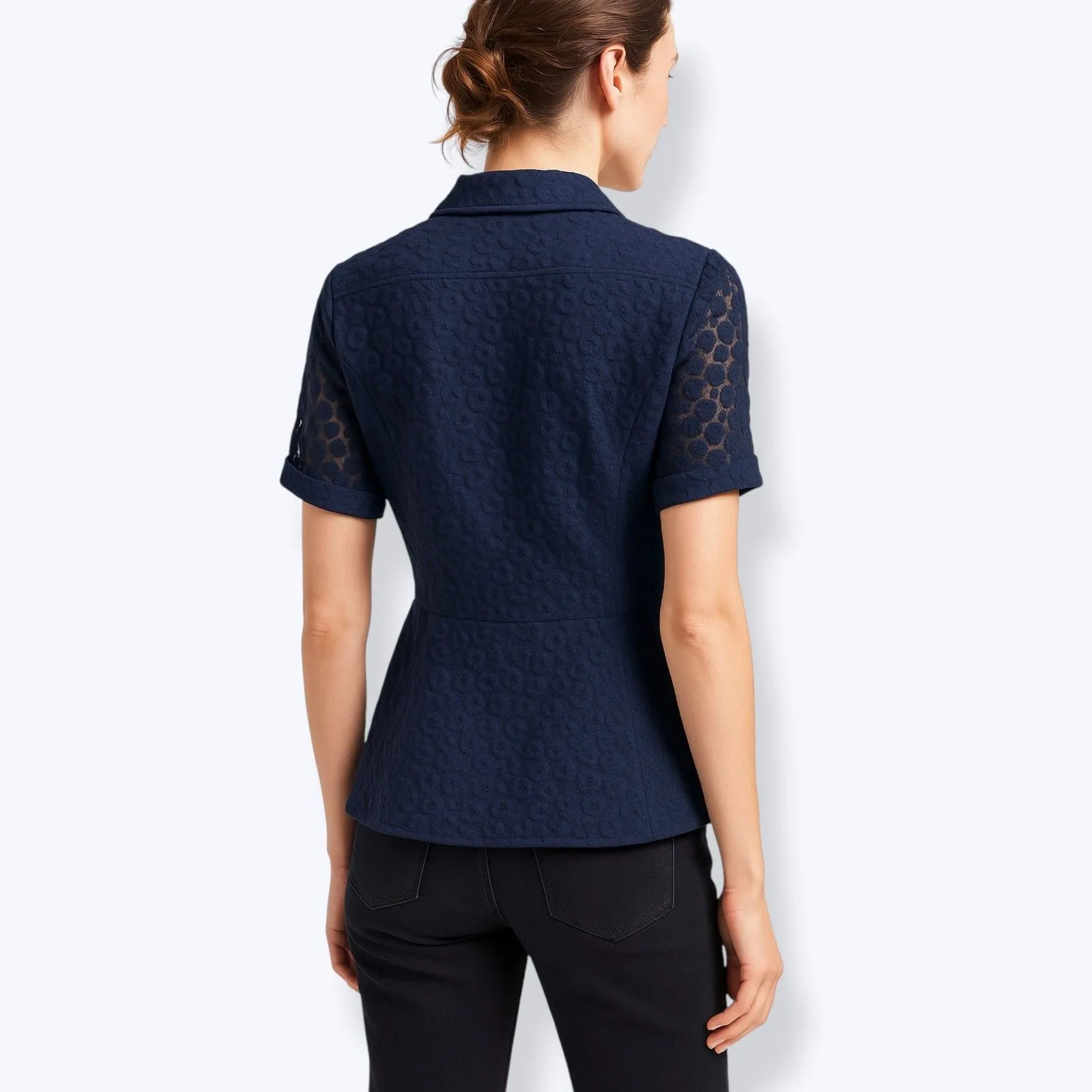 Banana Republic Floral Embroidered Peplum Button-Front Shirt in Navy - Image 2