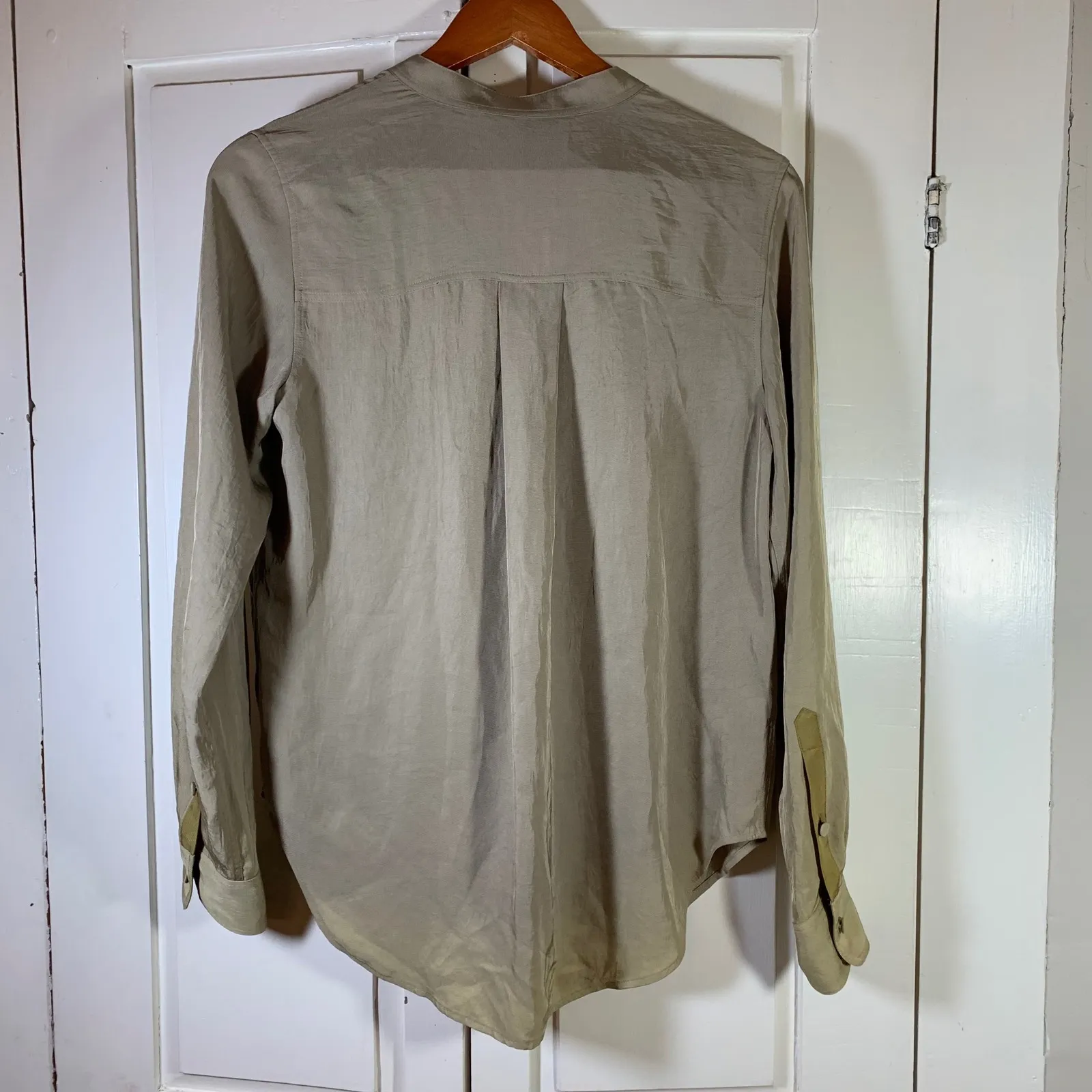 rag & bone neutral button blouse S minimalist mandarin collar modern chic - Image 2