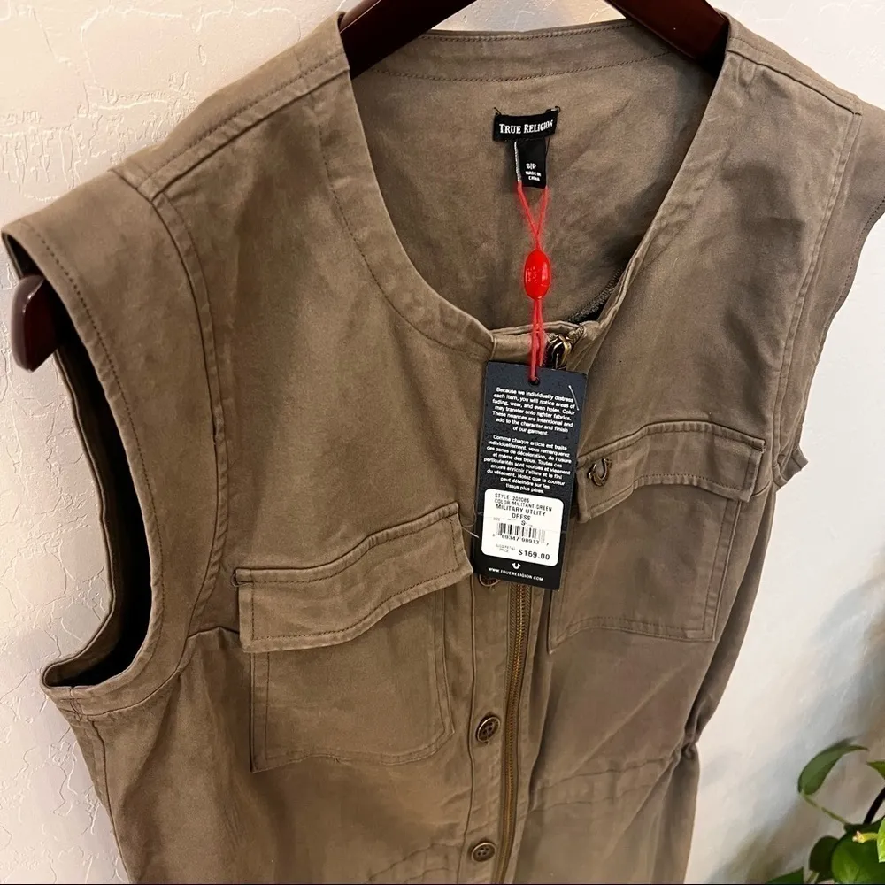 True Religion Women's Military Utility Dress in Militant Green, sleeveless, NWT - Image 8