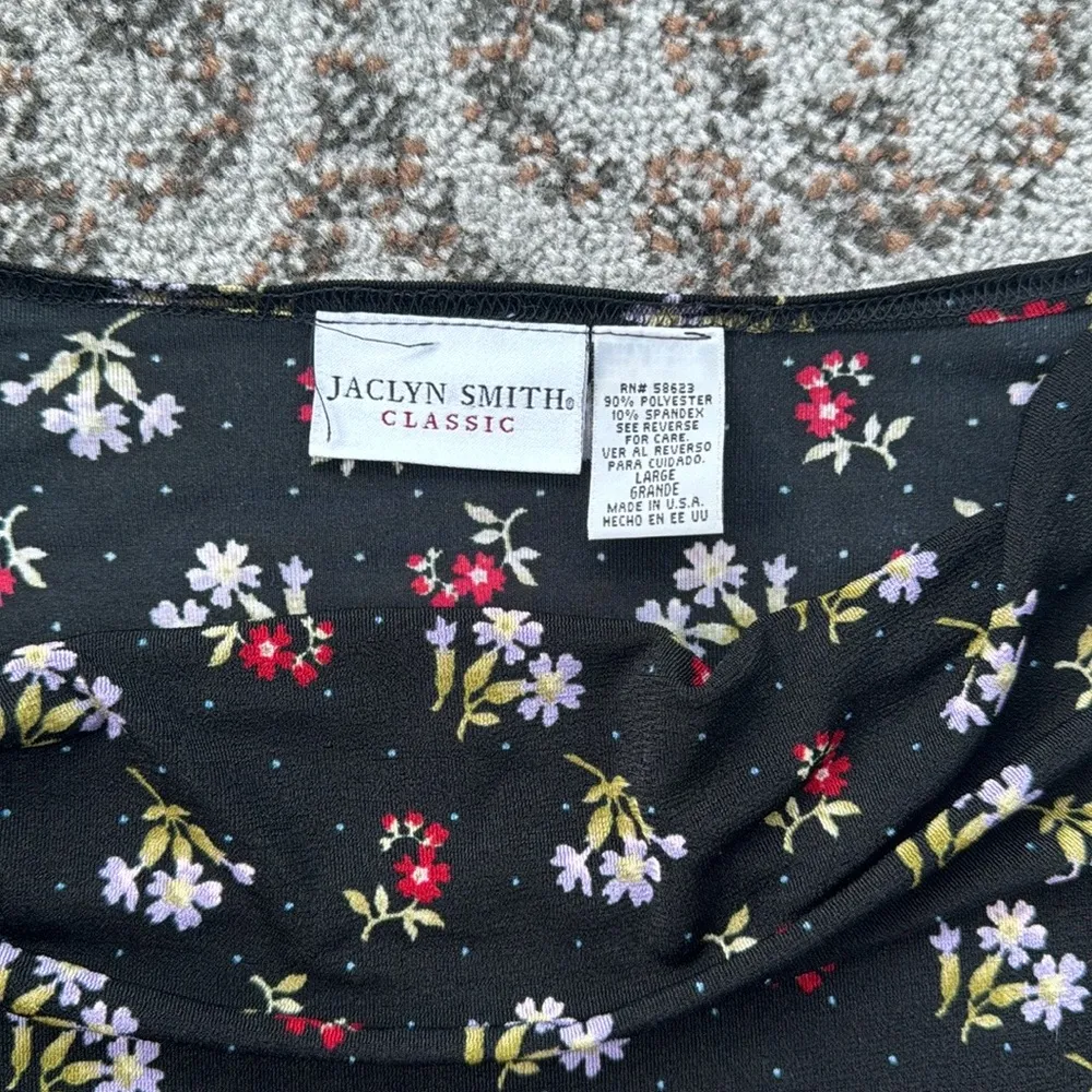 Jaclyn Smith Waterfall Neckline Floral Long Sleeve Top  Black Large - Image 2