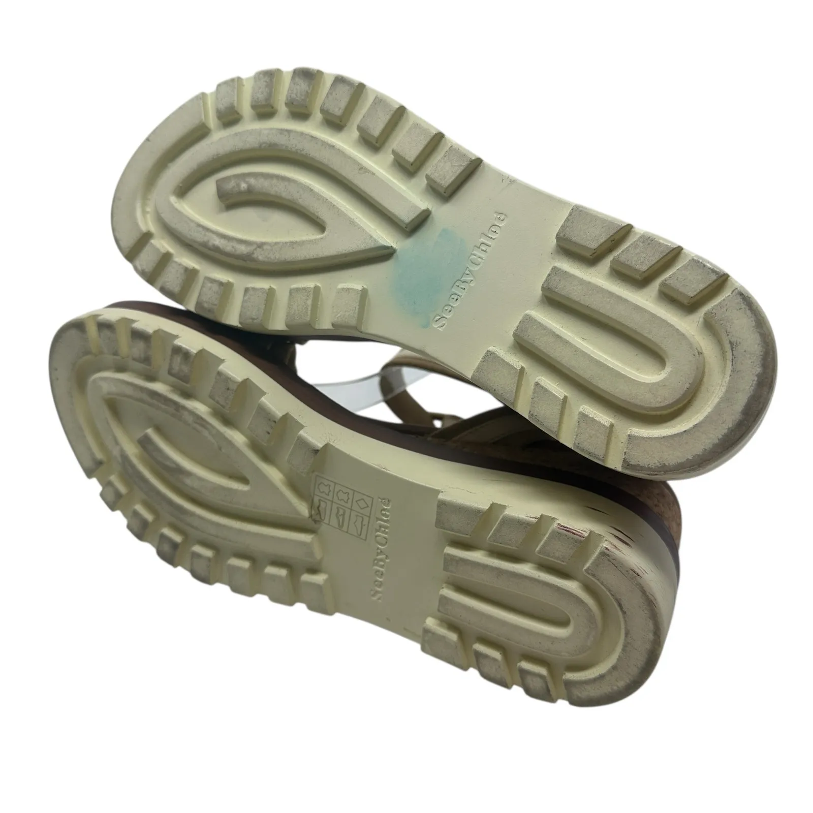 See by Chloe Robin Platform Wedge Sandals Leather Cream Tan Size 37 US 7 - Image 13