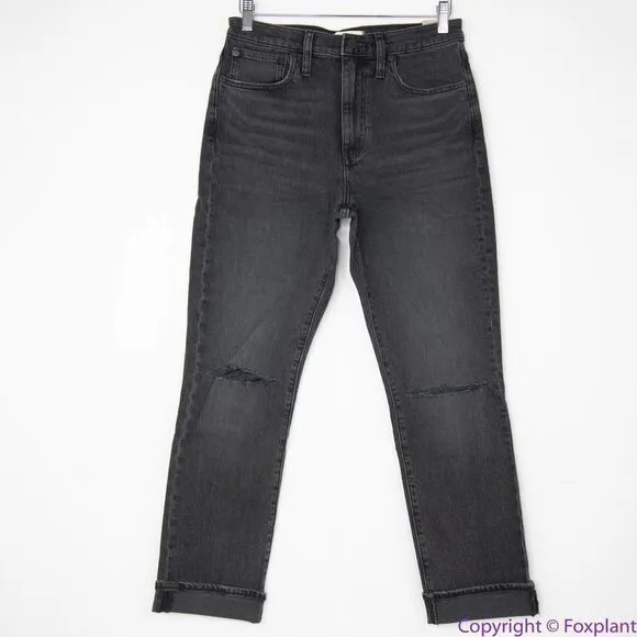 NEW Madewell‎ High-Rise Slim Boyjean in Caton Wash Ripped-Knee, 27 - Image 4