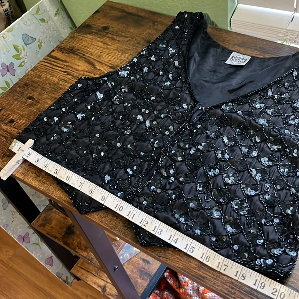 Vintage 70s elegant sequin beaded vest Black Size L - Image 11