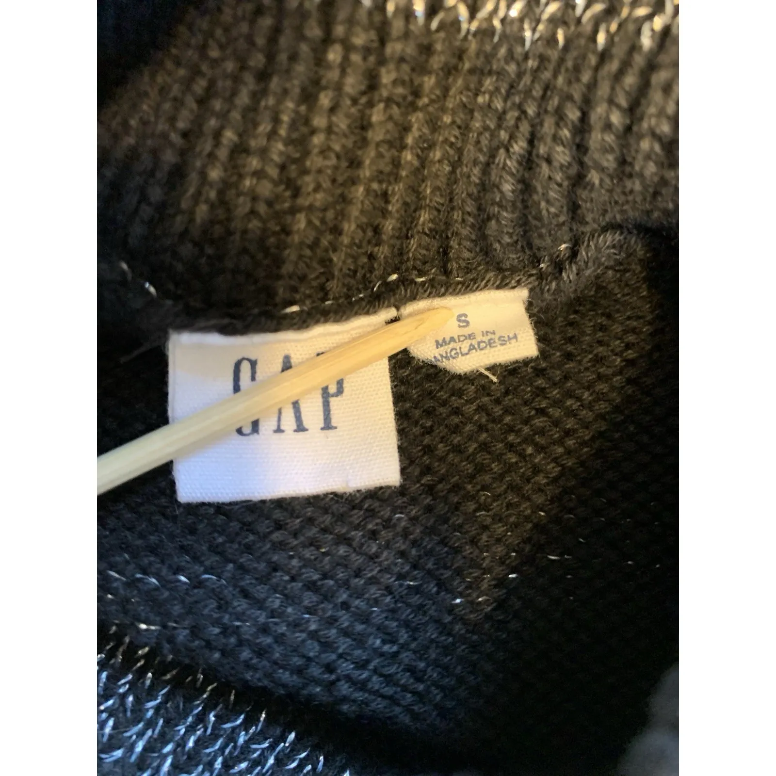 Gap Turtleneck Sweater Womens Small Split-Hem Striped Cotton‎ Oversized Metallic - Image 5