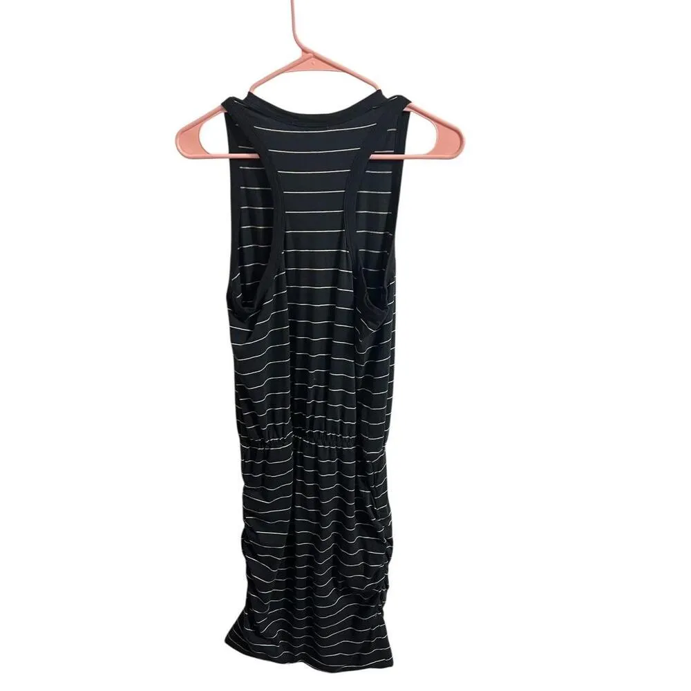 Anthropologie Sundry Black Striped Racerback Tank Ruched Scrunched Dress M 8/10 - Image 4