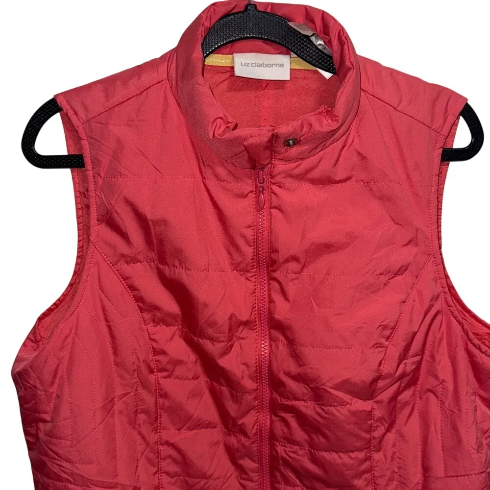 Liz Claiborne Womens Quilted Puffer Vest Coral Pink Snap Button Pockets Size M - Image 5