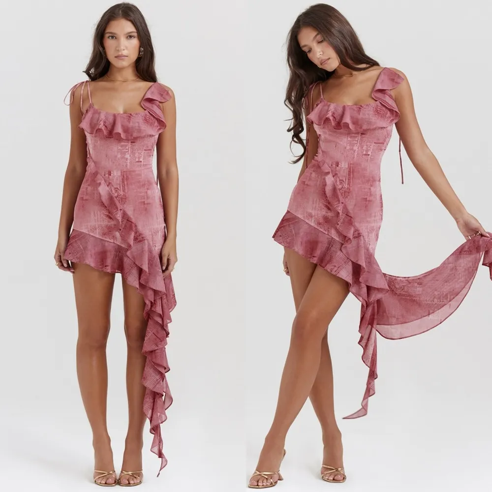 HOUSE OF CB 'Lyrah' Pink Print Ruffle Mini Dress - Image 3