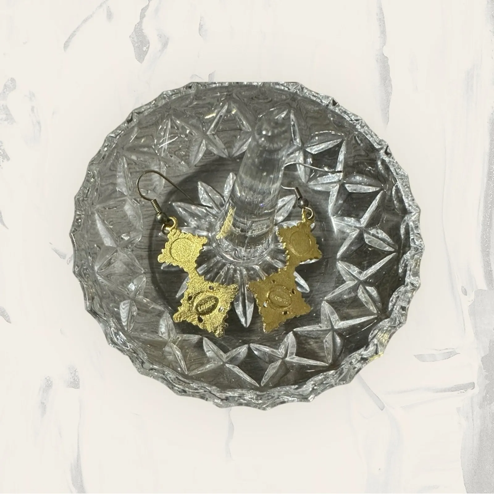 Express Gold Toned Blue & Orange‎ Stone Dangle Drop Wire Hook Earrings - Image 2