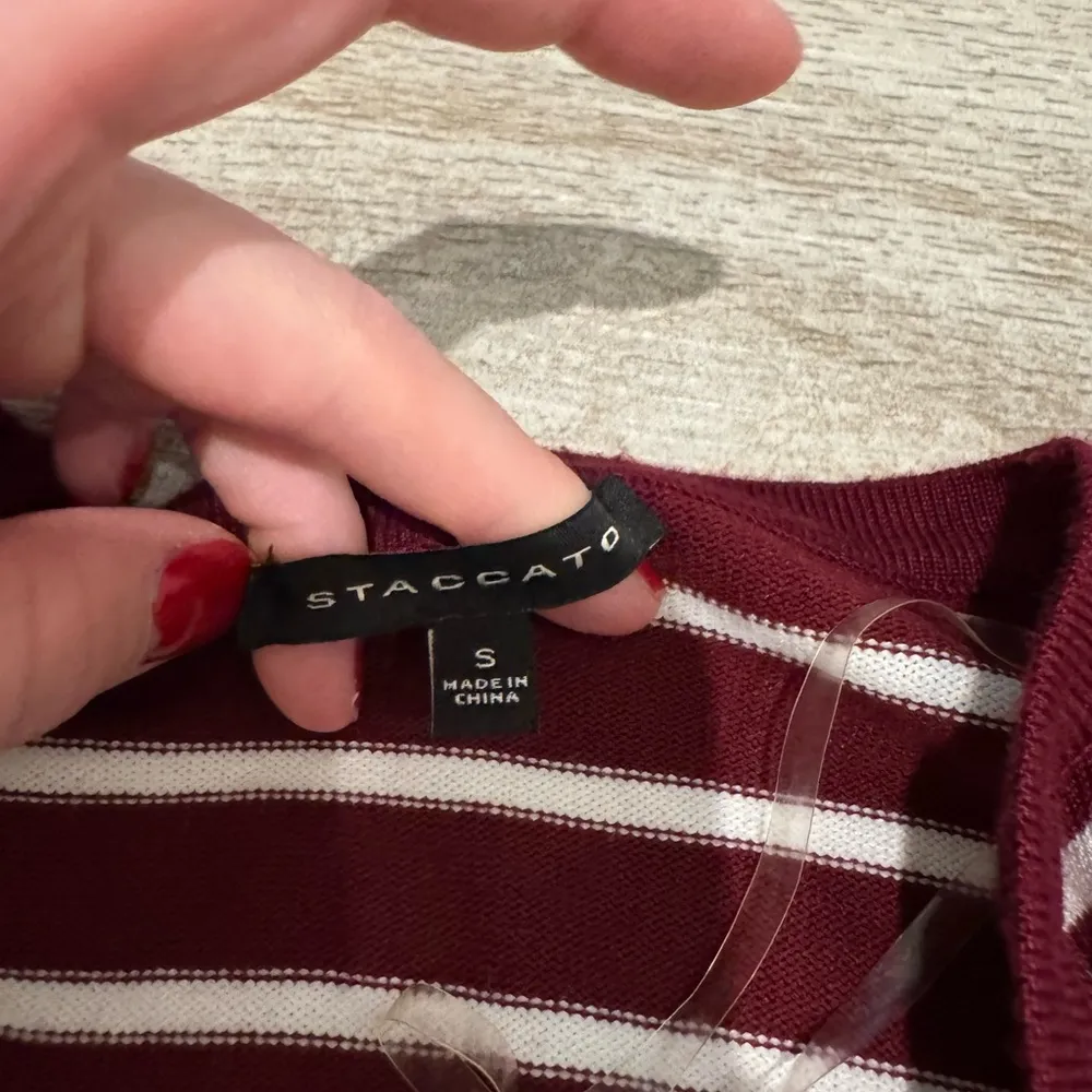 Burgundy and White Striped Open Front Waterfall Cardigan - Image 3