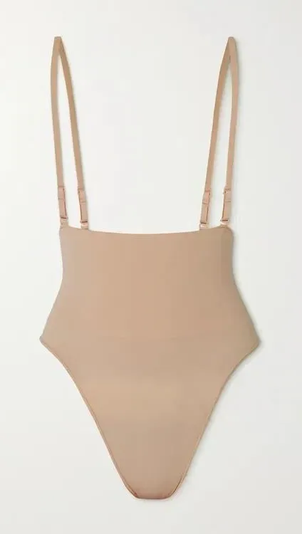 SKIMS Core Control High Waist Thong Bodysuit Adjustable Straps Size Large Beige - Image 1