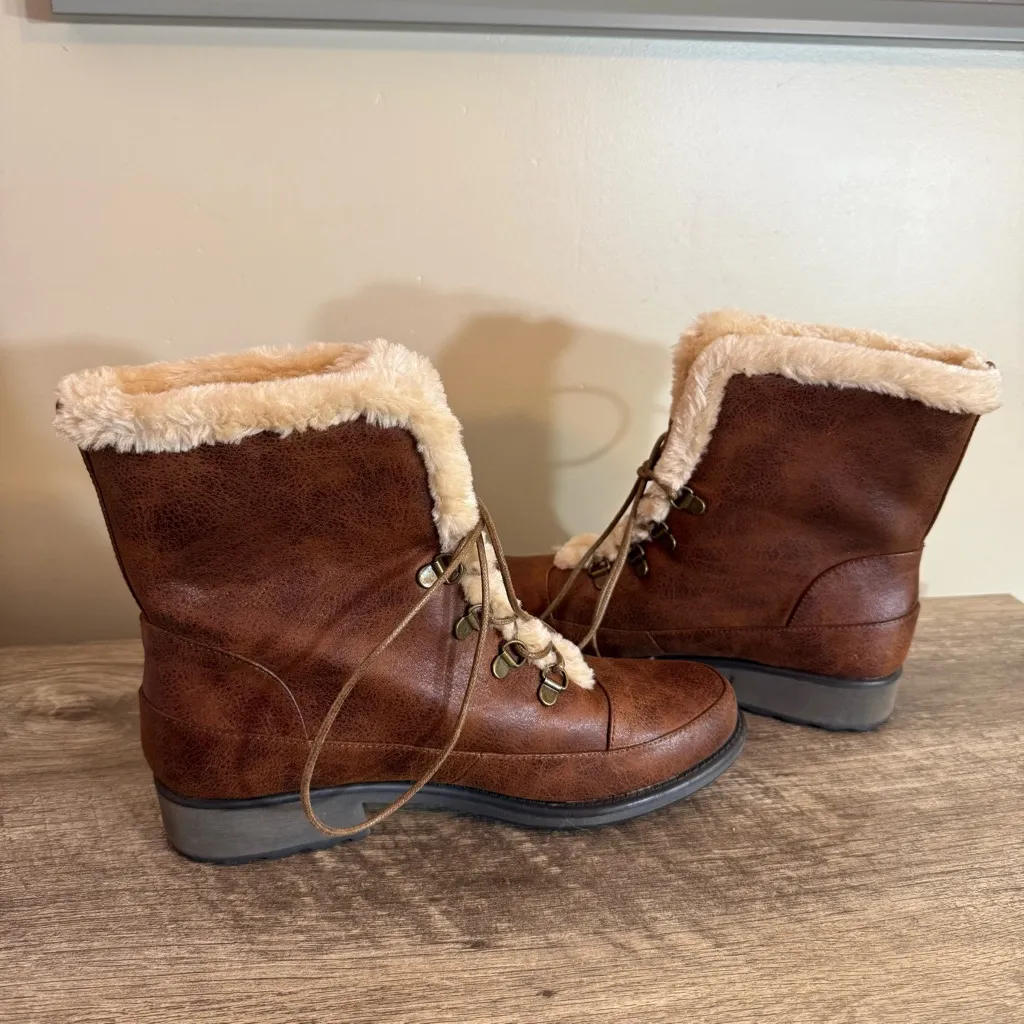 NEW Wear Ever Sampson Brown Faux Leather/Fur Boots Women’s Size 10 Lace Up - Image 10