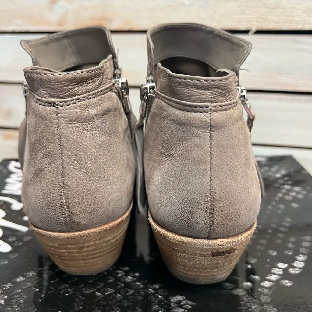 Sam Edelman Packer Putty Leather Ankle Boots Side Zip Tassel Low Heel 7.5M - Image 2