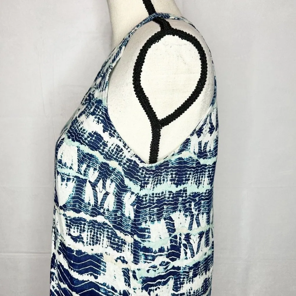Nicole Miller 100% Linen Halter Sleeveless Tie-Dye Blue Aqua Short XS Dress - Image 5