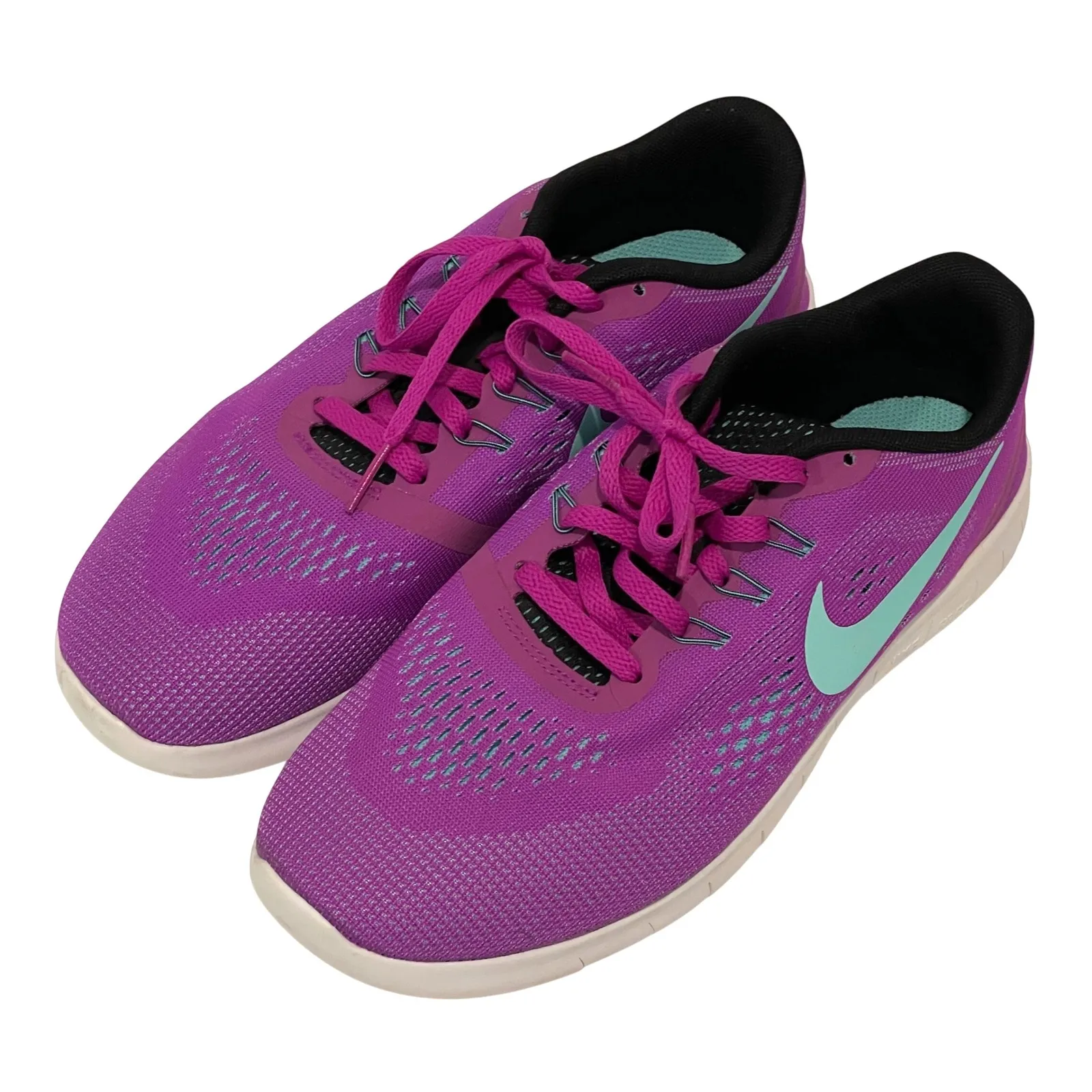Nike Free RN GS Running Shoes Youth 6 Purple Teal Lace Up‎ Athletic Sneakers - Image 2