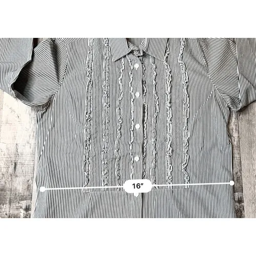 J. Crew Ruffled French Cuffs Grey Striped Tuxedo Shirt 2‎ Cottage Contemporary - Image 8