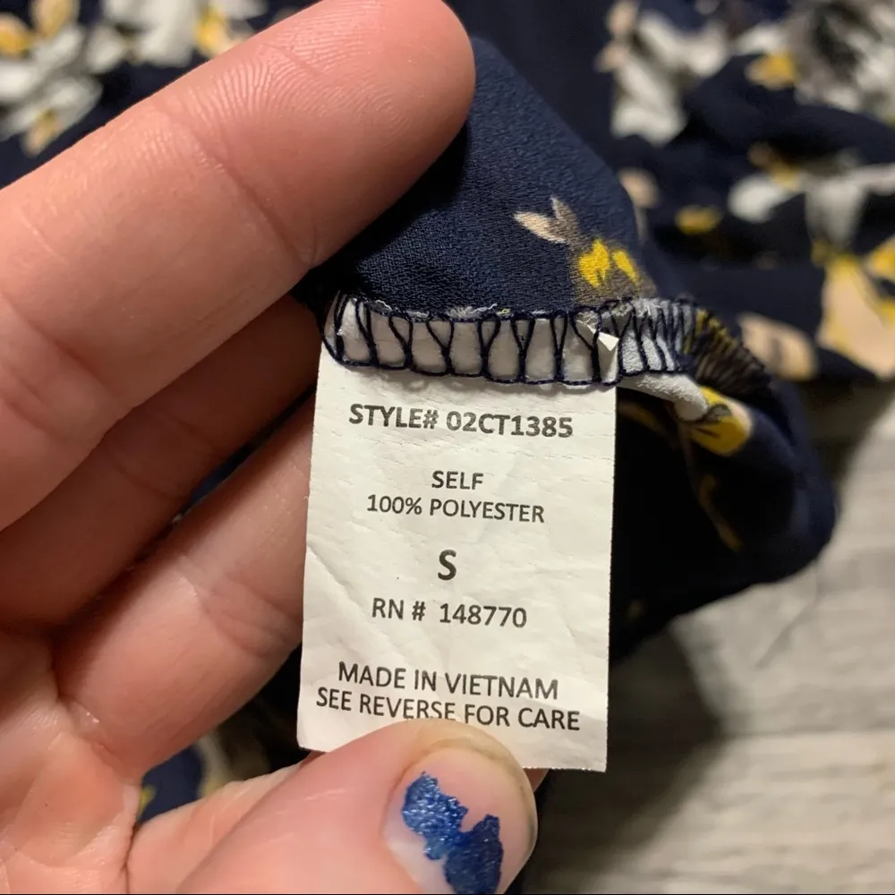 Sienna Sky Navy Blue Yellow White Floral Cold Shoulder Blouse top; small - Image 7