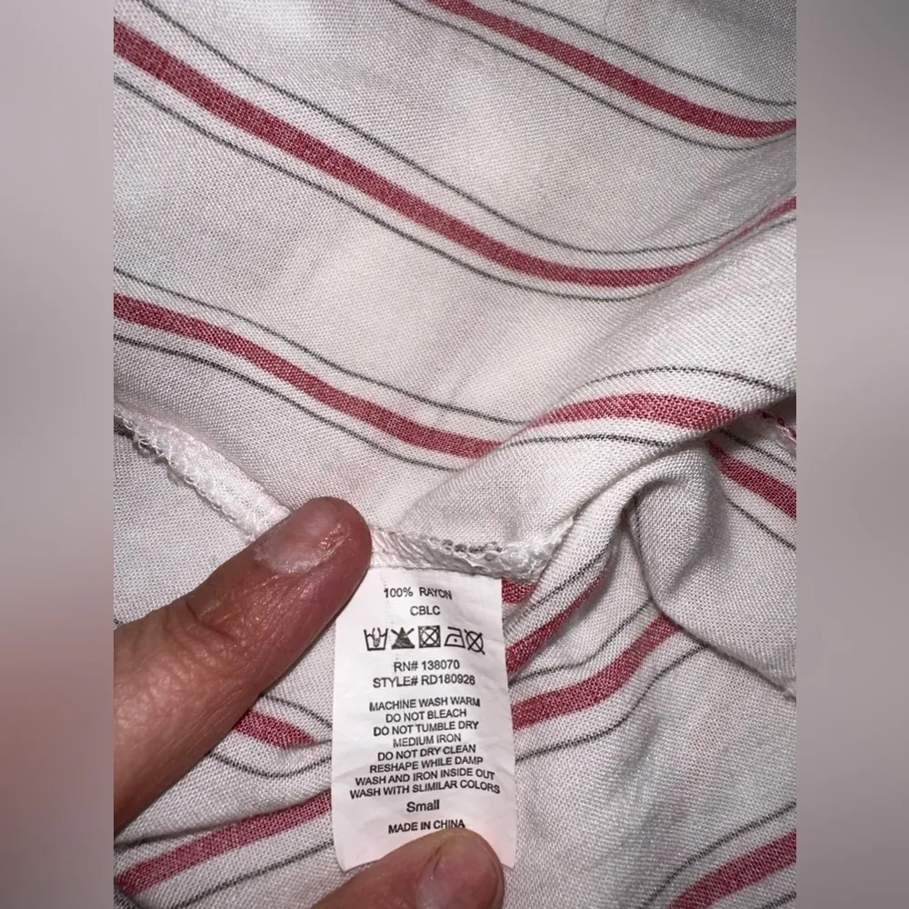 EUC”Hashtag Nation” V Neck Short Sleeve White and Red Striped Dress A Line Sz S - Image 8