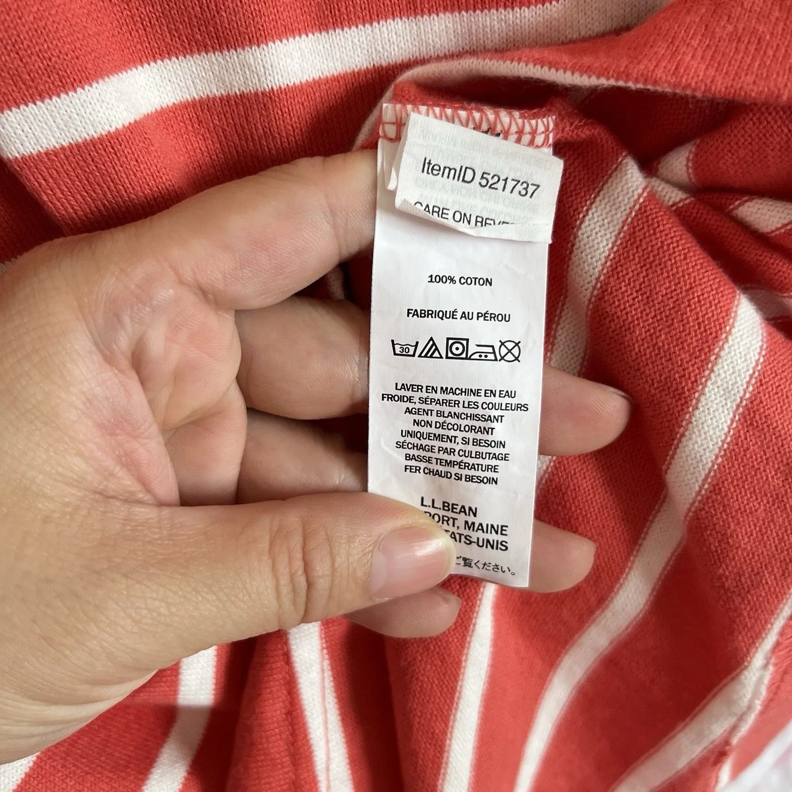 LL Bean Top Womens M Coral Pink Striped Collared Polo V Neck Cotton Red Size M - Image 5