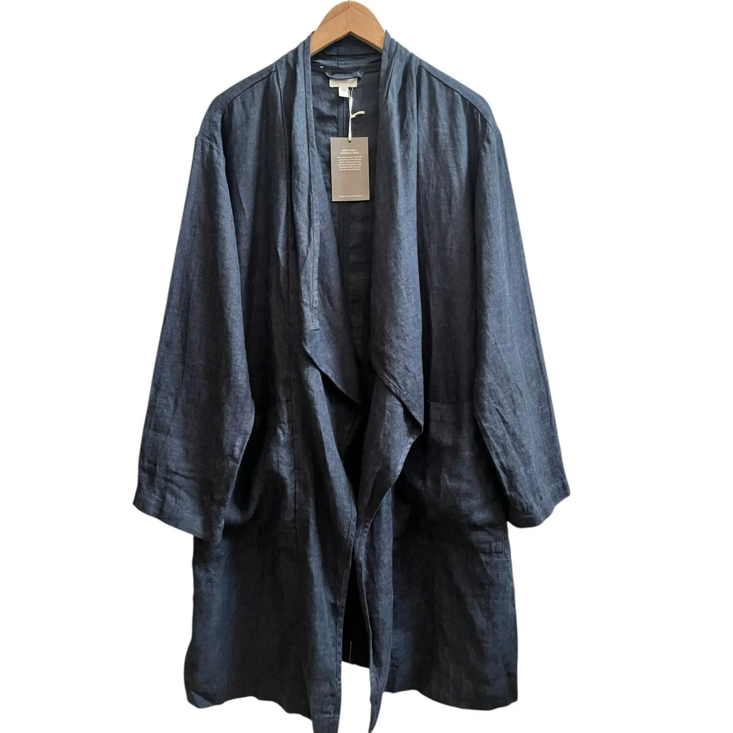 Garnet Hill New Modern Linen Oversize Open Front Pocket Topper Medium Breathable - Image 4