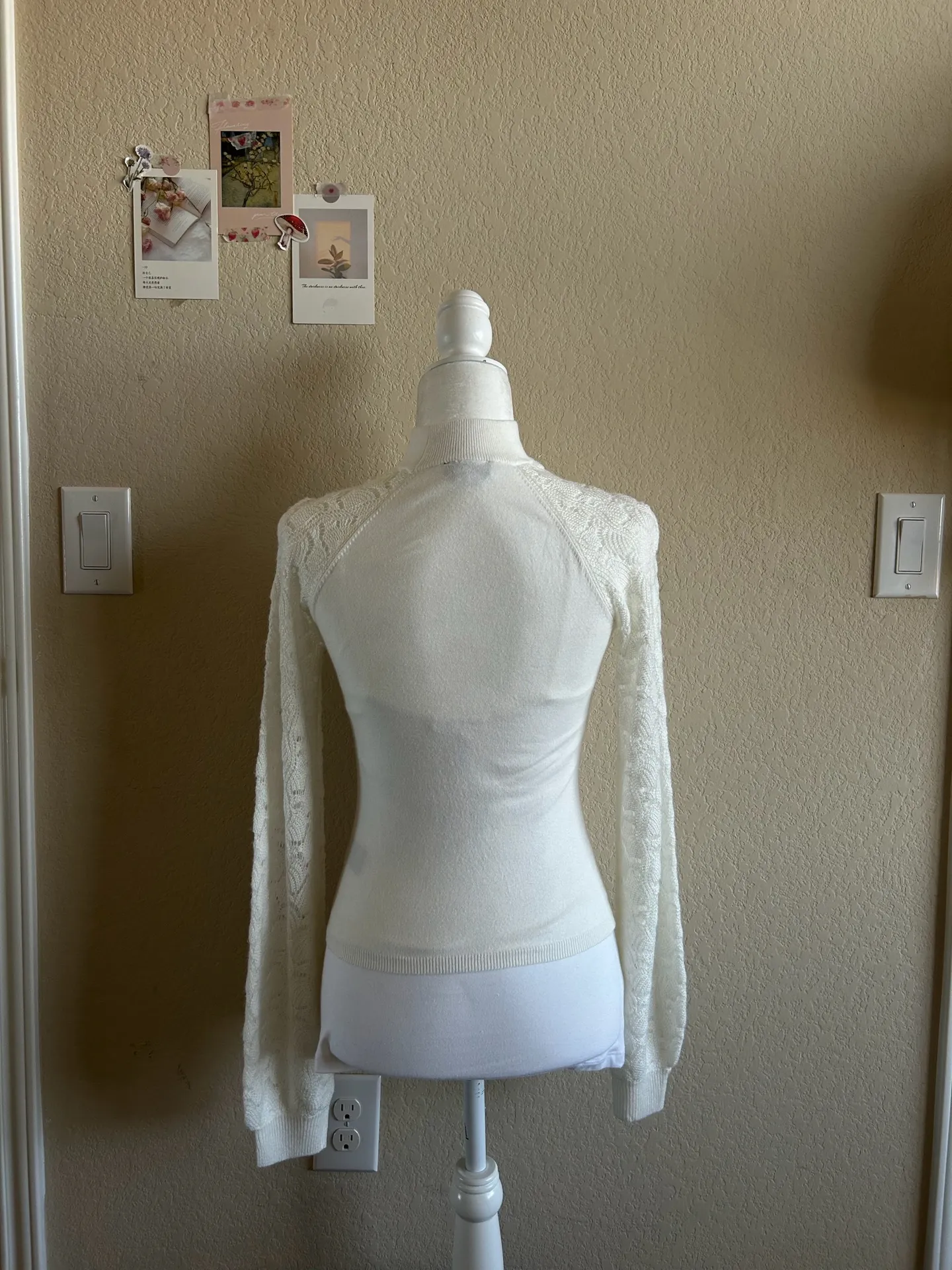 Bebe White Rhinestone Cutout Knit Top  - Image 3