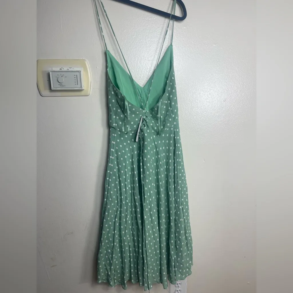 Ina Mint  mini 100 % rayon summer Green Dress with White Dots L - Image 3
