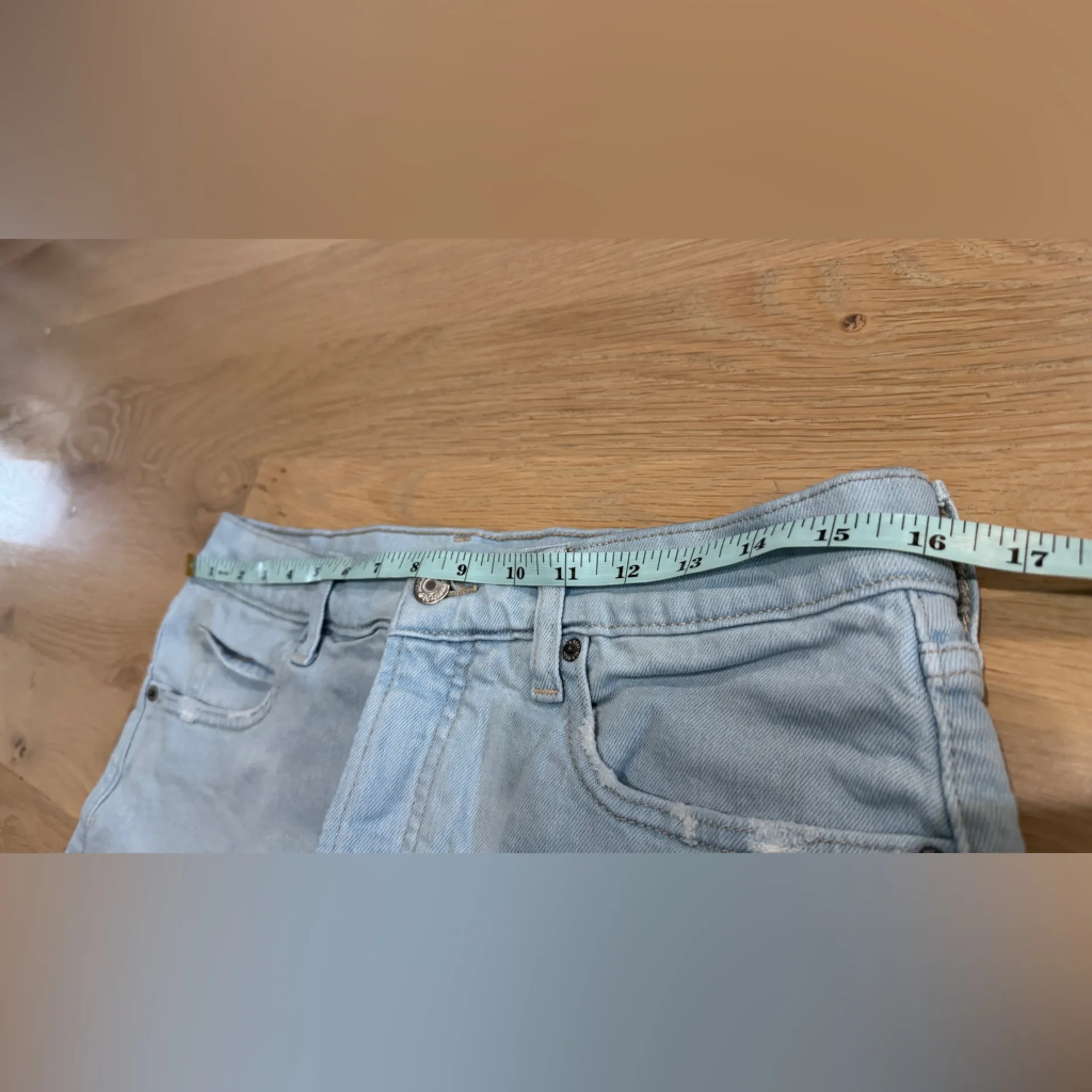 Old navy higher high rise sky-hi a-line cut off light wash blue denim short 12 - Image 8