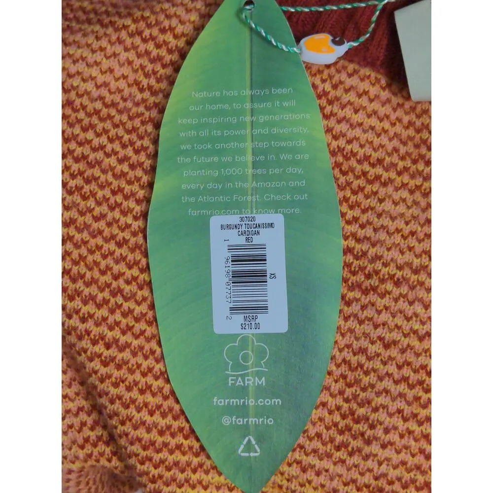 FARM Rio Burgundy Toucanissimo Belted Cardigan Long Sleeve Open Front XS New - Image 13