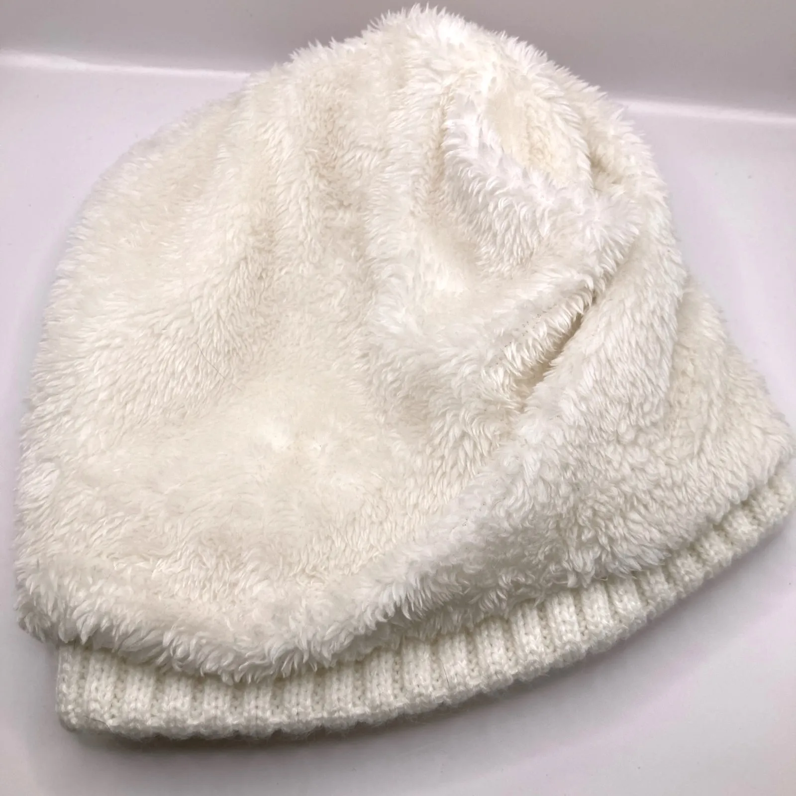 Canada Weather Gear White Chunky Knit Sherpa Lined Beanie Adult OS Ski Outdoors - Image 6