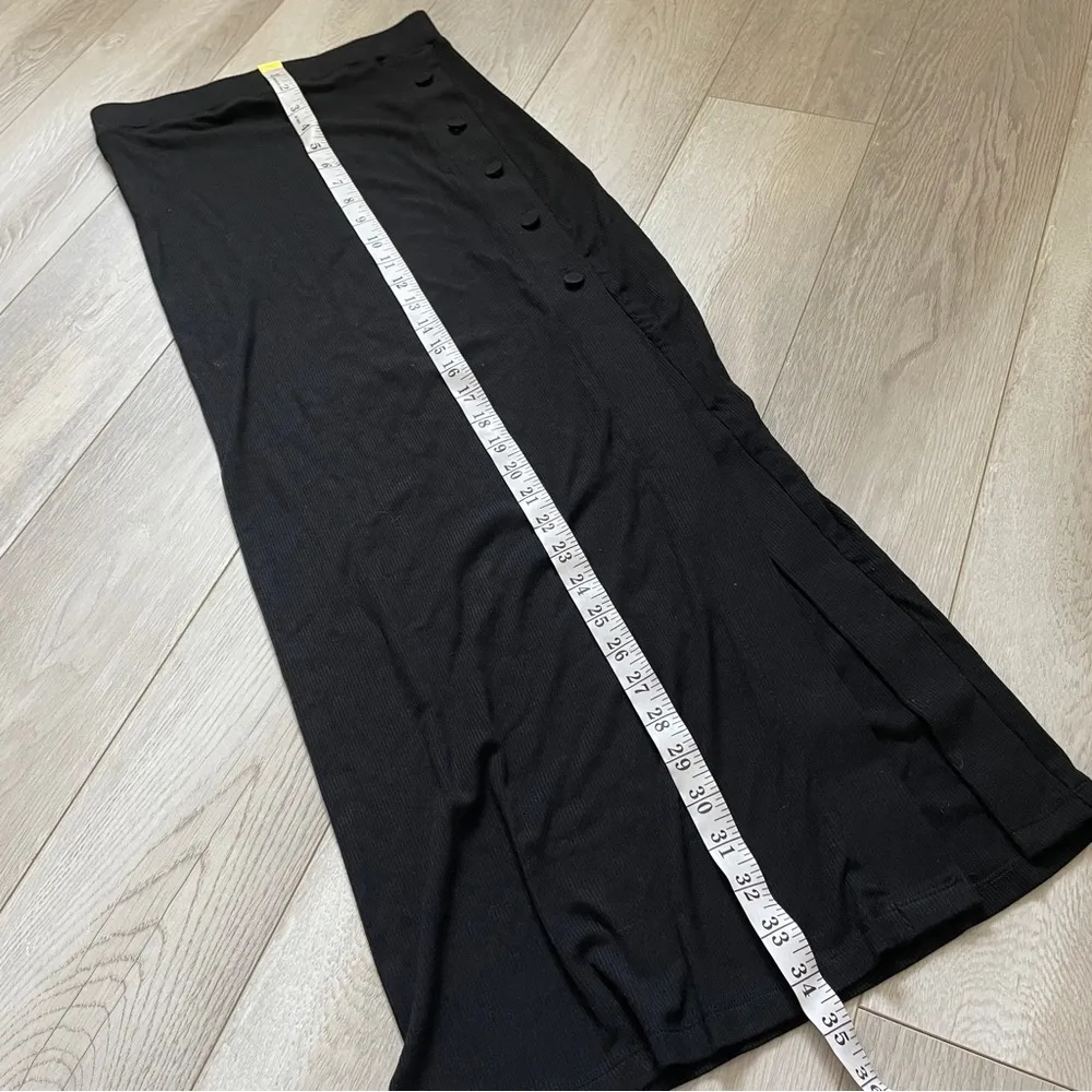 Mable Ribbed Button Front Maxi Skirt with Side Slit Black (Small) fitted stretch - Image 6