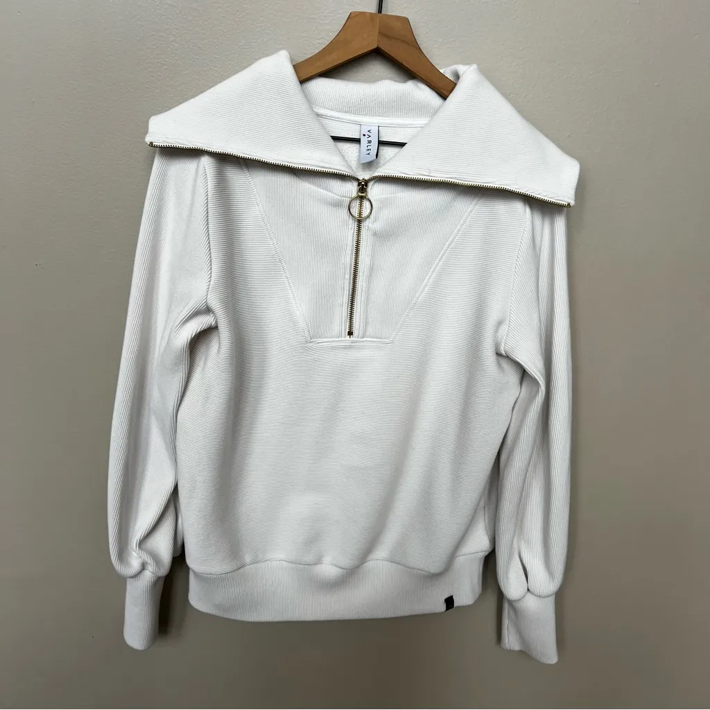 Varley Vine Half Zip Pullover Sweater Jacket Ivory Size XS Ribbed Sweatshirt - Image 2