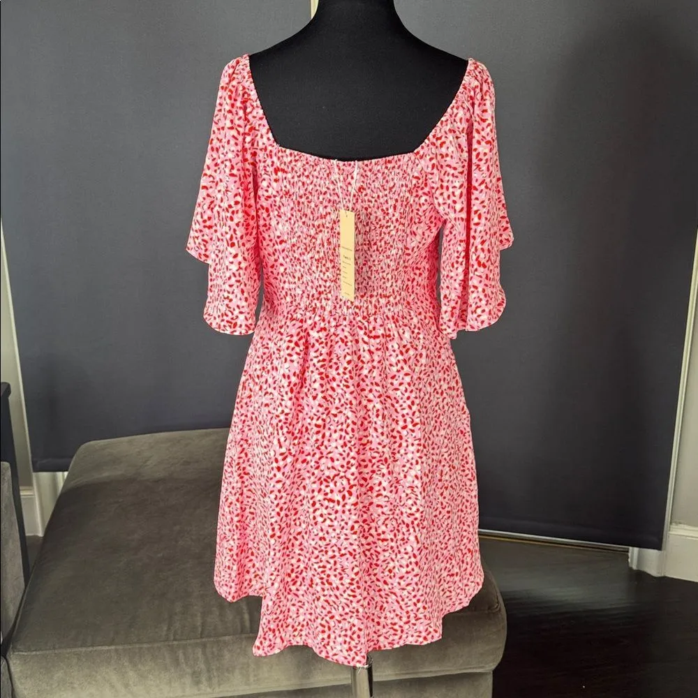 Women’s Short Pink Summer Dress Flutter Sleeve Tie Detail Side Zip Size M NWT Size M - Image 5