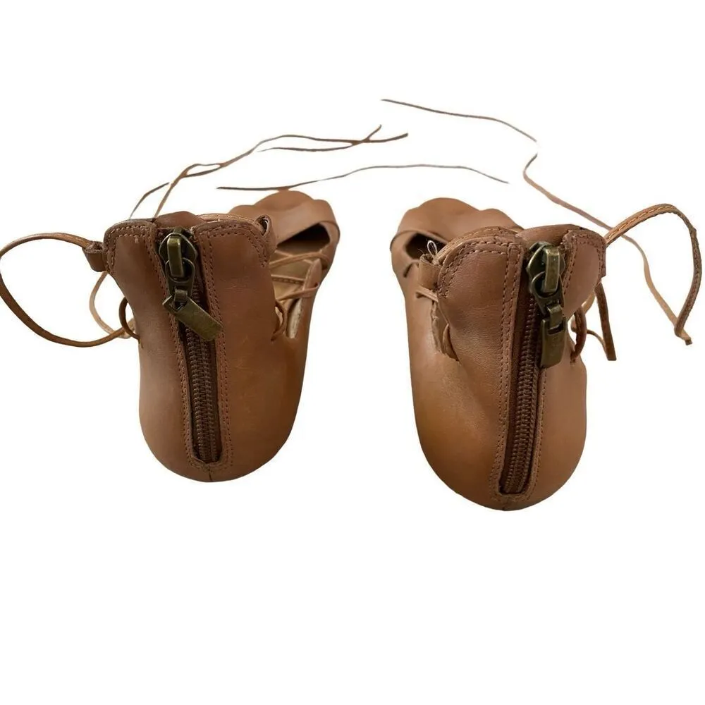 SEY Collection 8.5B Lace Up Flats Leather Strappy Boho Sandals Summer Beach Coast Tan Size 8.5 - Image 4