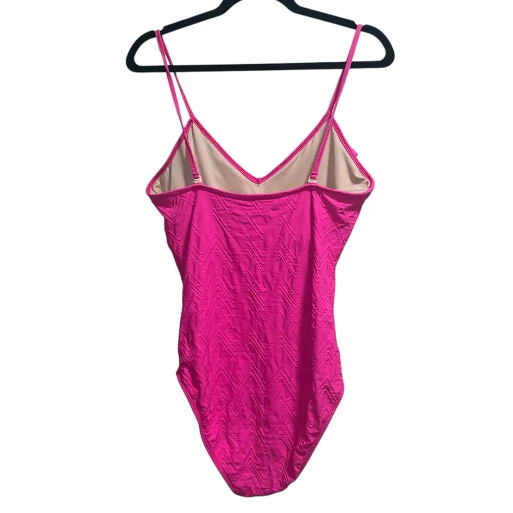 Shoshanna Hot Pink Textured One Piece Swimsuit Ruffled Neckline - Image 5