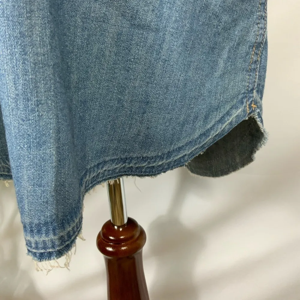 Universal Threads Blue Faded Button Down Raw Hem Belted Denim Casual Dress Small - Image 7