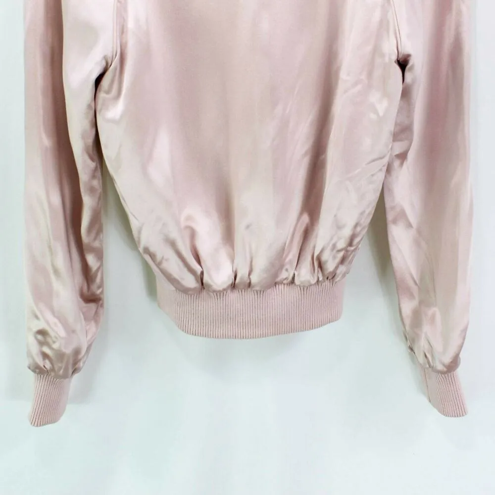 90s Vintage ACROBAT Womens Bomber Track Jacket Pink Silk Zip Up Rhinestone "D" - Image 9