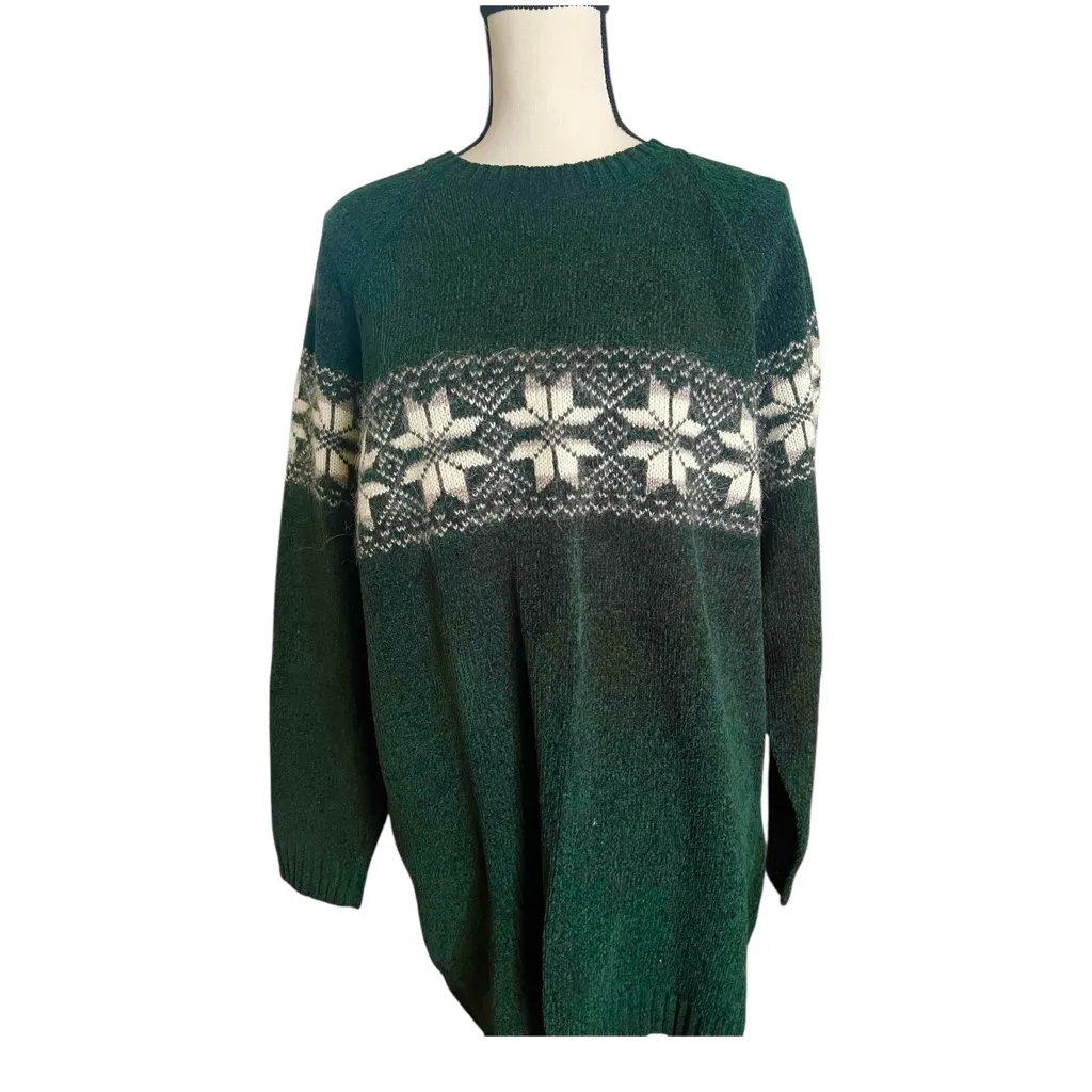 Vintage VJ Venezia Jeans Fair Isle Snowflake Sweater. SZ. Women’s 14/16. Green - Image 3