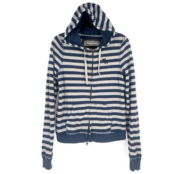 Abercrombie Y2K Striped Double Zipper‎ Zip Up Hoodie Hooded Sweatshirt Size L - Image 3