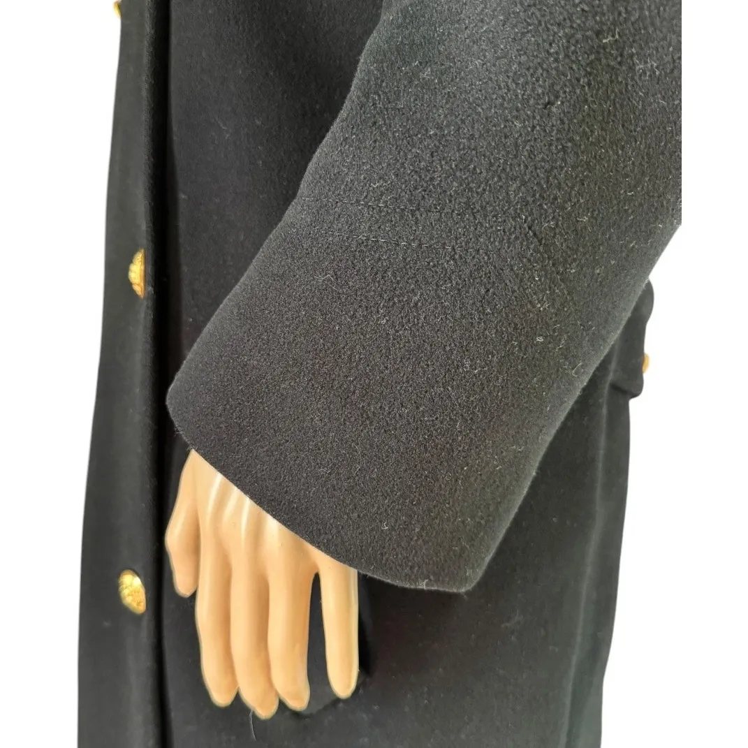 Perry Ellis Vintage Black Wool Military-Style Long Coat 1970s–1990s small - Image 14