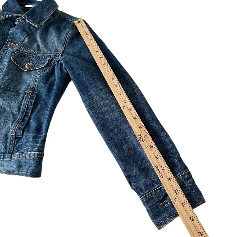 Tommy Hilfiger Jean Jacket Women S Blue Denim Distressed logo Button‎ Pockets - Image 11