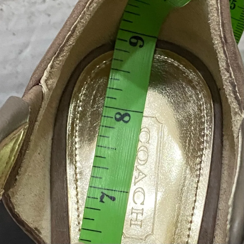 COACH Tristen Grayish Beige Nubuck Leather Turnlock Ankle Strap Heeled Sandals 7 - Image 9