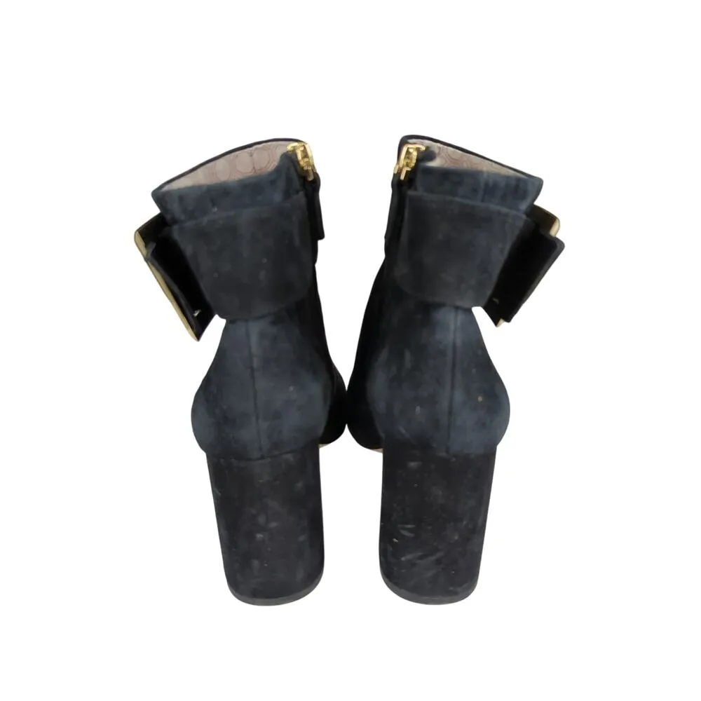 Louise et Cie Babette Black Suede Leather Ankle Boots Gold Buckle Women's 9 Heel - Image 4