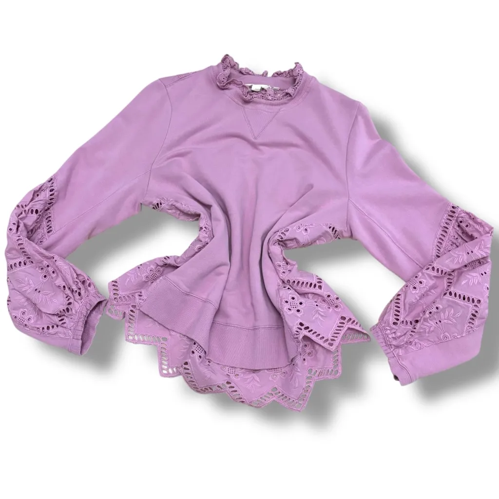 Forever That Girl Lilac Anthropologie Eyelet Sweater – Large - Image 4